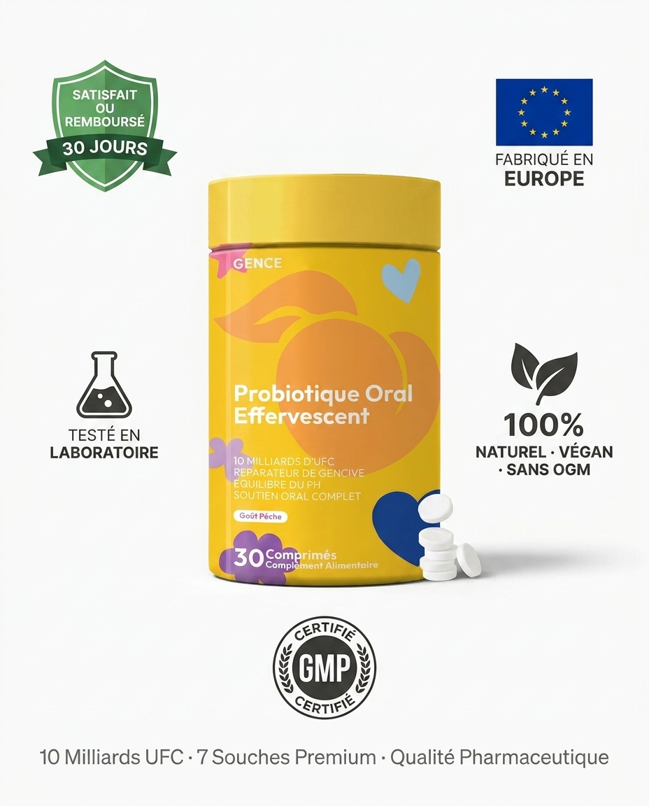Probiotique Oral Effervescent - badges garantie certifications